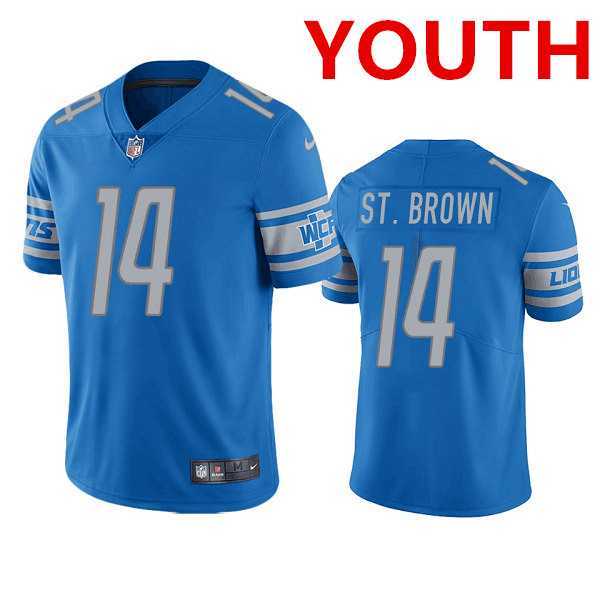 Youth Detroit Lions #14 mon-Ra St. Brown Blue Vapor Untouchable Limited Stitched Jersey Dzhi